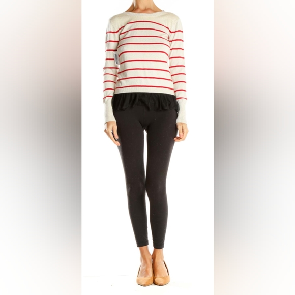 Princess Vera Wang Striped Scoop Neck Sweater sequin Tulle Trim Junior‘s Large - Picture 4 of 12